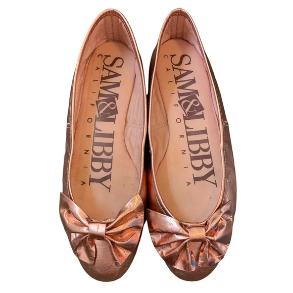 Sam & Libby Ballet Ballerina Flats Womens 7.5 Pink Metallic Bow Shoes - Picture 8 of 8